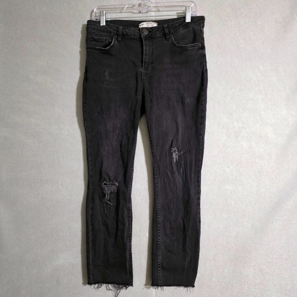 Free People Womens Cropped Frayed Hem Black Skinny Jeans 61502-16515125 Size 29